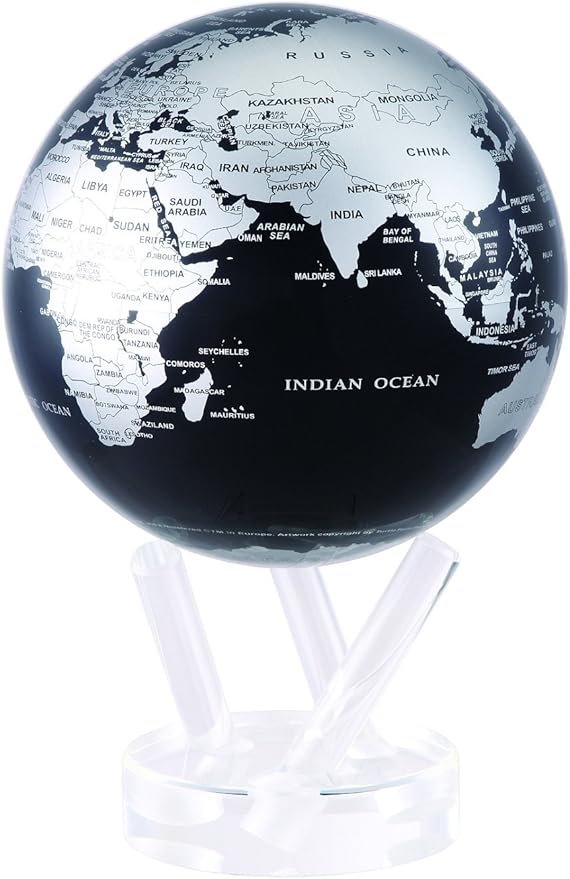 MOVA Globe – Metallic Black and Silver 6” | Solar-Powered Rotating Desk Globe with Minimalist Map Design